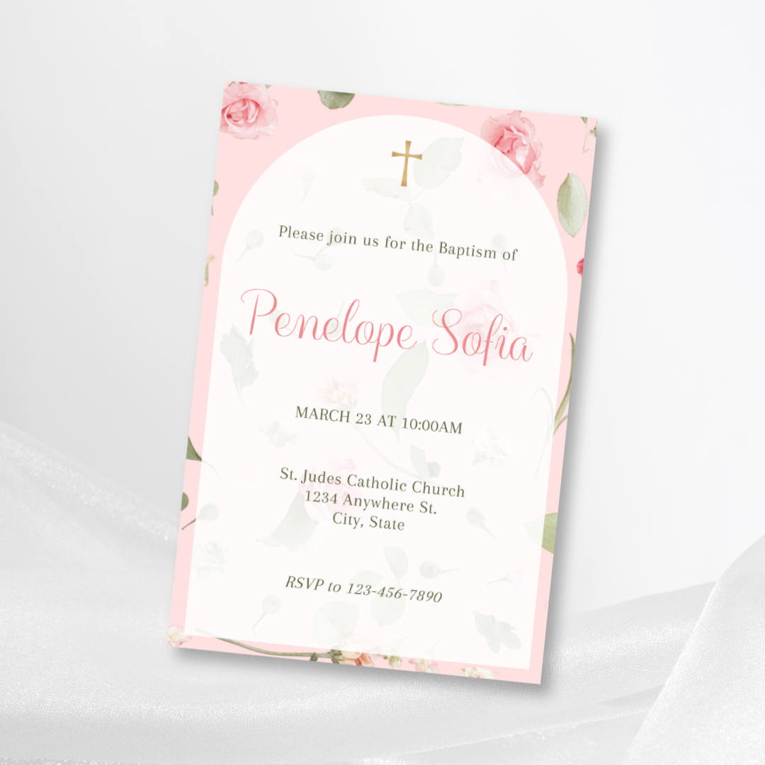 Floral Baptism Invitation