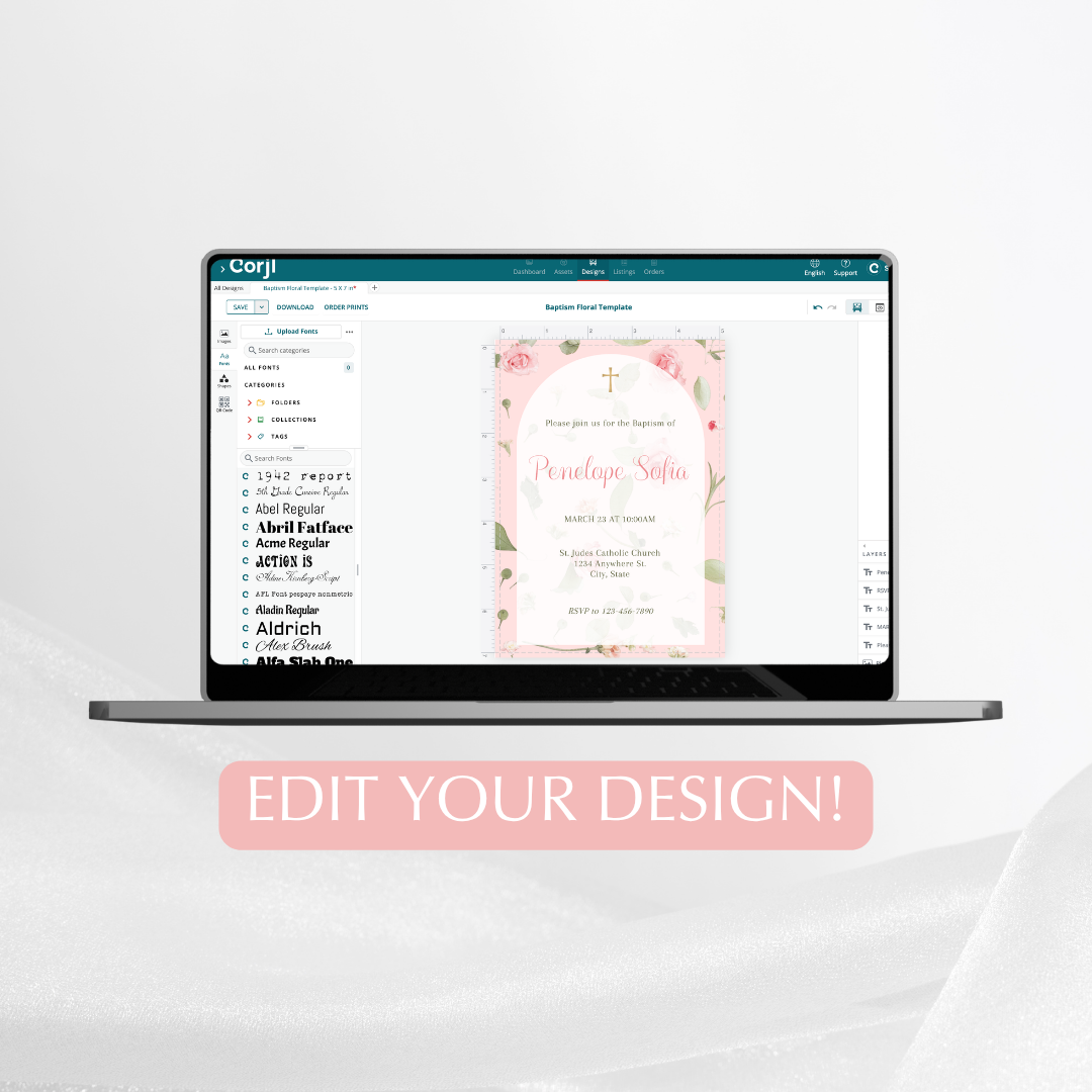 Floral Baptism Invitation