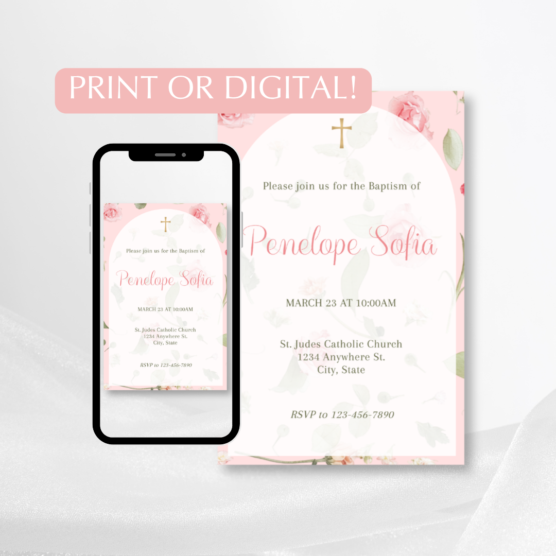 Floral Baptism Invitation